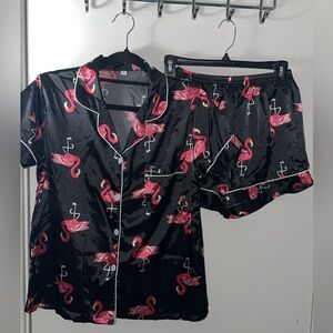 Satin flamingo pajamas set